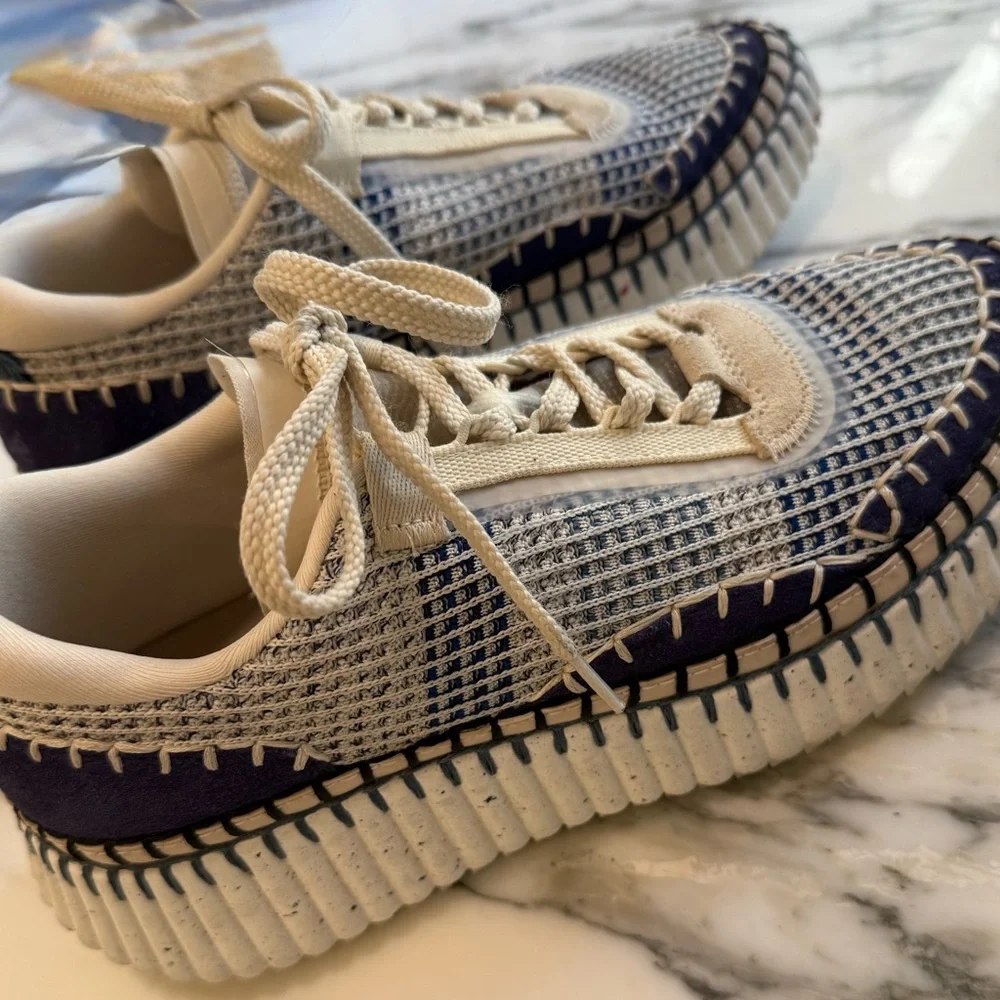 Chloe Beige and Blue Women's Sneakers - Picture 3 of 5